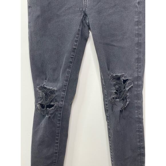 American Eagle Black Denim Distresses Frayed Skinny Jeans Dark Washed Goth 4 - Picture 5 of 11